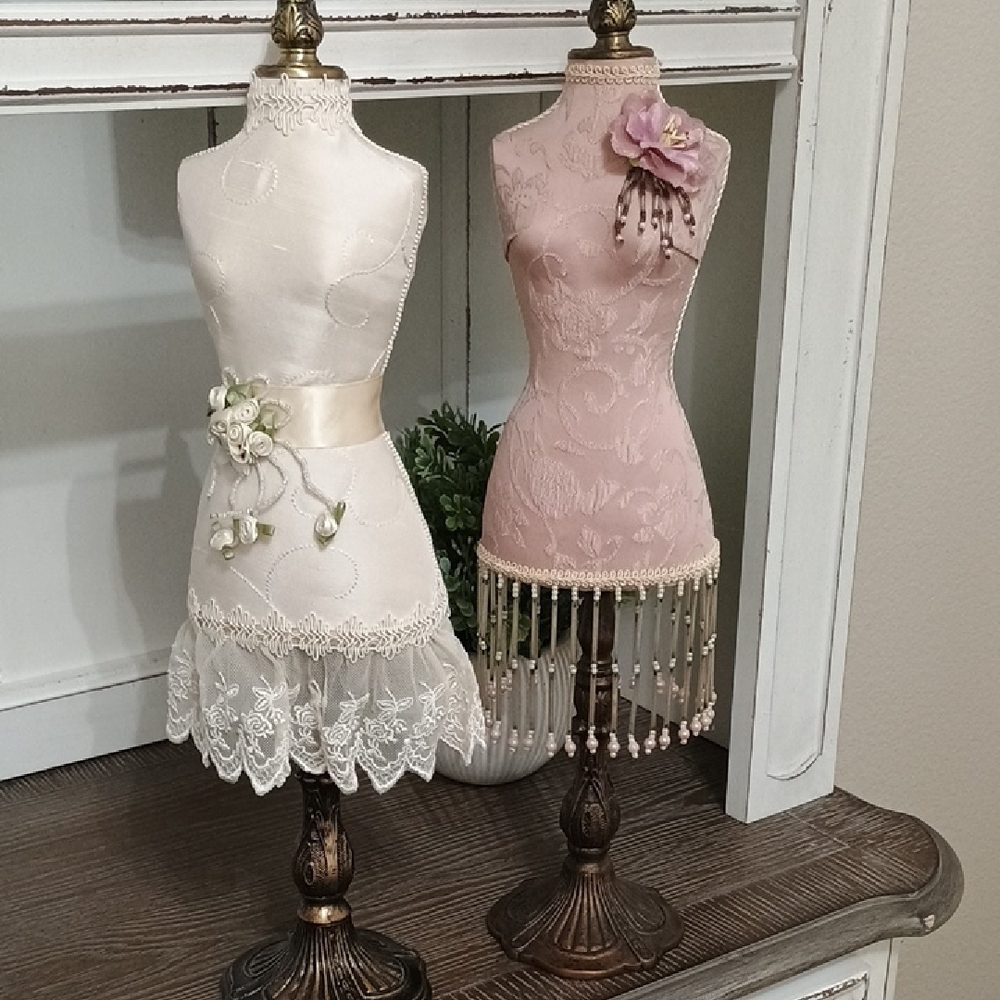 Elegant Cream and Pink Decorative Dress Forms Victorian Vintage